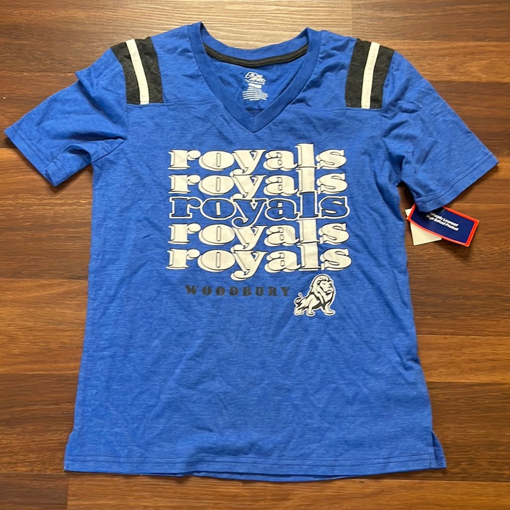 Pel Athletic, Woodbury Royals, blue/black, short sleeve v-neck, S, L & M, NWT